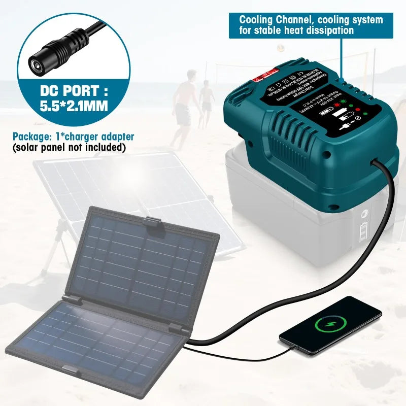 Solar Charger Portable Cordless Tool Battery Charger Compatible for Makita/Milwaukee/Bosch 18V Li-ion Batteries for Solar Panels