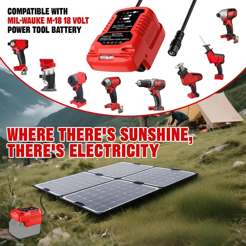 Solar Charger Portable Cordless Tool Battery Charger Compatible for Makita/Milwaukee/Bosch 18V Li-ion Batteries for Solar Panels