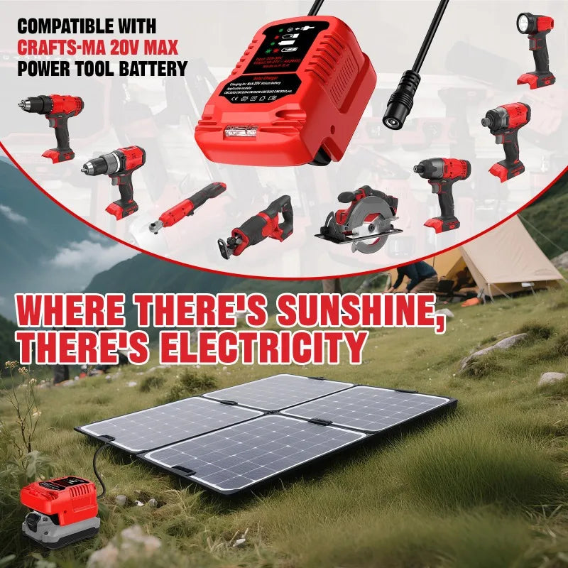 Solar Charger Portable Cordless Tool Battery Charger Compatible for Makita/Milwaukee/Bosch 18V Li-ion Batteries for Solar Panels